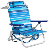 Backpack Beach Chairs for Adults, 300lbs Heavy Duty Folding Camping Chair with Large Pockets and Cup Holder, Adjustable High Beach Lounge Chairs with Towel Rack for Outdoor Travel, Blue (1 Pack)
