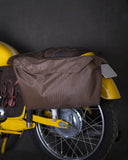 Trip Machine Company Outlaw Leather Motorcycle Saddlebag – 17L Roll Top Luggage Bag with Mounting Straps, Shoulder Strap & Waterproof Rain Cover (Dark Brown/Tobacco)
