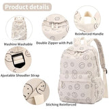 Tanweibago Backpack for Girls Boy Teen Corduroy Bookbags Elementary Middle High School Women Laptop Bag with Lunch Box Pencil Bag (Smile Beige)