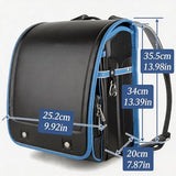 Alzoear Ransel Randoseru Backpack Semi-automatic satchel Japanese school bag for girls and boys PU leather BlackBlue
