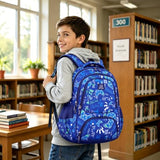MYGOO Boys School Backpack Doubleday Gamer Blue Bookbag for Elementary Middle School Ages 5-12, 17 inch Large Capacity 24L Kids Student Travel Bags