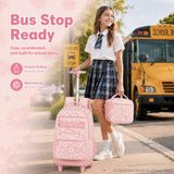 AGSDON Rolling Backpack for Girls, Women Roller Wheels Bookbag, Laptop Daisy Wheeled School Bag with Wheels for Teens