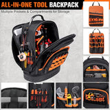 AUROPEAK 96-Pocket Hvac Tool Backpack Heavy Duty, Electrician Tool Bag Backpack for Men Women, Hvac Tool Bag Organizer, Large Tool Backpack with Laptop Compartment & Molded Base for Construction