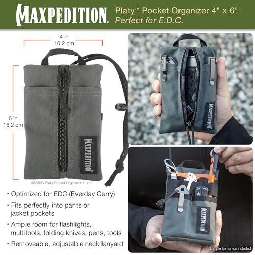 MAXPEDITION Platy Pocket Organizer, Durable EDC Tool Pouch for Men, Neck Wallet with Paracord Lanyard, Holds Flashlight, Multitool, Pen, Notebook (Wolf Gray, 4" x 6")