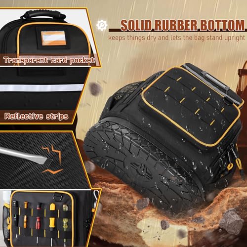 Marscamd Tool Backpack with Hard Bottom and a Tool Pouch, Heavy Duty Tool Bag with Multiple Pockets and Laptop Sleeve, Black