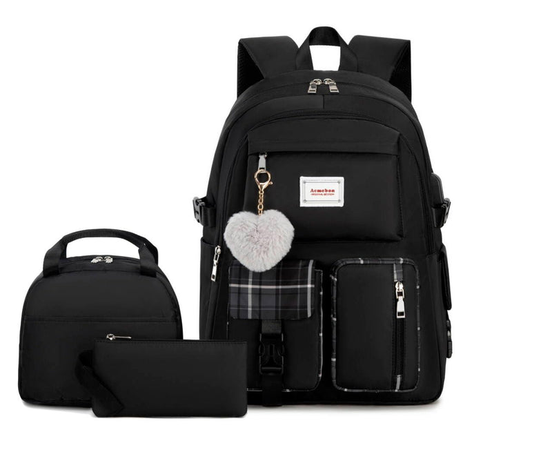Acmebon Girl Roomy Fashion Laptop Backpack Set Casual Daypack Set for Women Black | Backpacks4Less