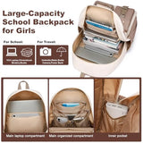 FIUAIE School Backpack for Teen Girls Bookbag: Cute 15.6 Inch Backpacks for Kids Middle High School BookBags Durable Laptop BackPack for Women Student Casual Daypack for Travel Khaki Beige