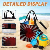 Japanese Chariot Flag Mesh Beach Bag, Red Navy Flag Abstract Large Tote Bag for Swim Pool Beach Travel