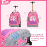 NEW TILAMI 16 Inch Rolling Backpack with Lunch Bag for Kids Adjustable Handle Carry-on Suitcase Wheels for Girls Boys School Travel Camping, Pink Rainbow Unicorn