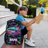 DREAMUGIFT Kids School Backpack, Custom Shark Backpacks, Boys Gift, 17 Inch Personalized Colorful Boys Bookbags for Elementary Kindergarten School Travel Picnic