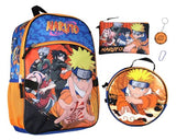 Bioworld Naruto Anime Character Group 16" Youth 5-Piece Backpack Set For School Or Travel With Lunch Tote Pencil Case Rubber Keychain Zipper Pull Carabiner