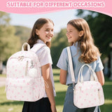 ACESAK Backpack for Girls - Corduroy Girls Backpack with Lunch Bag & Pencil Pouch for Teen Kids Laptop Backpack for Women, Middle High School Bookbag Travel Daypack (Beige Bow Tie)