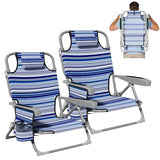 DIAMONDFORGE 2 Pack Lightweight Portable Beach Chair for Adults, 350 LBS Capacity Backpack Beach Chair, Reclining Beach Chair with 5-Position Lay Flat, Large Cup Holder for Beach Camping Sports, Blue