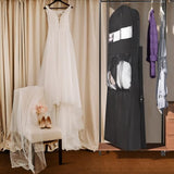 Univivi Wedding Dress Travel Bag for Airplane, Extra Long Wedding Gown Garment Bag with Accessory Pockets, 72 Inch Trifold Heavy Duty Dress Bags for Gowns for Travel and Closet Storage (Black)