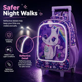 KLFVB Kids Rolling Backpack for Girls, Roller Wheels School Bag with Lunch Bag, Wheeled Sequins School Bookbag for Children - Cat