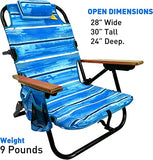 EasyGo Product Backpack Beach Chair 5 Positions and Cup Holder Pouch on Side Padded Pillow Storage Bag on Back Lightweight Rustproof Aluminum Black Frame - 1 Pack Beach Blue