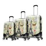 InUSA Paris Print Luggage with Spinner Wheels | Durable Lightweight Hardside Suitcase | Travel Bag with Handle and Trolley | (20in, 24in, 28in) 3 Piece Set