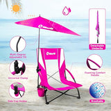 EMERIT Low Beach Chairs for Adults with Removable UPF 50+ Umbrella, Lightweight Folding Backpack Camping Chair with Cup Holder, Portable Sand Chair for Beach, Picnic, Lawn