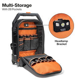 Klein Tools 55604 Rolling Tool Backpack, Tool Bag with 28 Pockets, Heavy Duty Retractable Handle, Large Storage Interior, 3-Inch Wheels