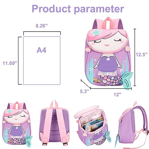 Bluboon Toddlers Backpack for Girls Cute Preschool Backpack 3D Schoolbag Toddler Bookbag for Kids (Purple)