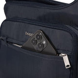 Baggallini Securtex Anti-Theft Crossover Crossbody Bag for Travel 11”W x 8.5”H, RFID, Built-in Wallet, Locking Zippers