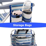 Backpack Beach Camping Chairs with 8 Positions Lay Flat, 2 Pack Lightweight Folding Beach Chair with Adjustable Headrest, Pouch, Cup Holder for Outdoor Lawn Picnic, Support 300LBS(Stripes_Blue & Cyan)