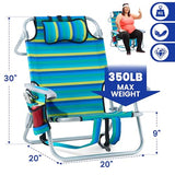 Canpsky Portable Recliners Chair for Adults, Outdoor Camping Chair Lay Flat Folding Backpack Reclining Chair with 5 Positions, Headrest, Zipper Pouch, Cup Holder, NEW Srtiped