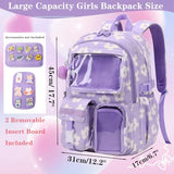 Dafelile Girls Backpack Cute Kawaii Ita Backpacks Aesthetic Bookbag with Furball Pendant Pin Display Insert School Bag for Teen Girls,Corduroy Purple Flower