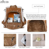 ZOCAI Backpack Purse for Women Fashion Backpack Purses PU Leather Daypacks Anti-Theft Shoulder Bag Satchel Purse(Brown)