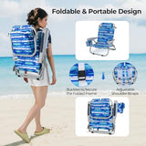 Giantex Backpack Beach Chair, Foldable Camping Chair with 5 Adjustable Position, Cup Holder, Storage Pockets, Straps, Towel Rack, Pillow, Lay Flat Lawn Chair for Patio Outdoor, Blue Stripe