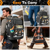 Tool Backpack Bag, HVAC Heavy Duty Construction Tools Backpack for Men, 1680D Professional Level Durable Tool Organizer, with Molded Base & Combination Lock, for Electricians & Home Repair-Version 3.0