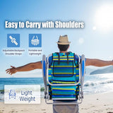 Canpsky Portable Recliners Chair for Adults, Outdoor Camping Chair Lay Flat Folding Backpack Reclining Chair with 5 Positions, Headrest, Zipper Pouch, Cup Holder, NEW Srtiped