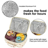 Bluboon Insulated Lunch Bag for Girls & Boys, Corduroy School Lunch Box with Cooler & Organizer Compartments, Leak-Proof Lunch Tote for School, Travel (Corduroy Strawberries Beige)