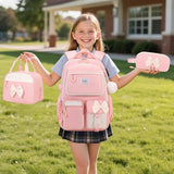 Bevalsa Backpack for Girls, Cute Bow School Bags for Kids with Lunch Bag & Pen Case, Bookbag for Girls Children Teens Elementary Middle Student, Back to School Gift with USB Charging Port