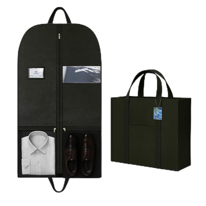 Heavy Duty Large Travel Garment Bag for Hanging Clothes, Zippered Clothing Storage with Multiple Pockets, Breathable Fabric for Dresses and Suits, Moving and Closet Organizer, Black
