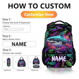 DREAMUGIFT Kids School Backpack, Custom Shark Backpacks, Boys Gift, 17 Inch Personalized Colorful Boys Bookbags for Elementary Kindergarten School Travel Picnic