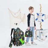 Meetbelify Rolling Backpack for Boys with Lunch Box Set Dinosaur Backpack with Wheels Kids Travel Suitcase Laptop Luggage for Boys Age 6-8