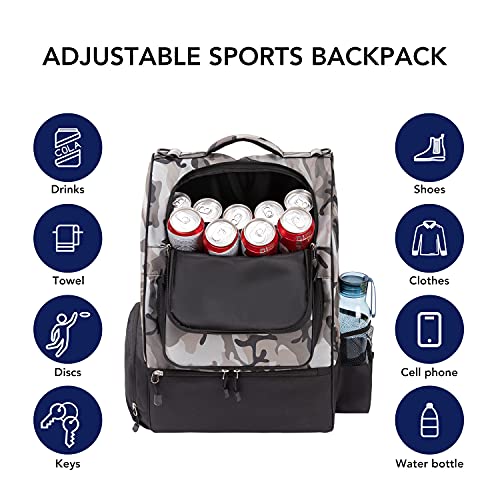 KGMCARE Disc Golf Backpack Camouflage with 20+ Disc Capacity Carry Golf Bag Two Side Storage Pockets Disc Golf Backpack Bag Discs Not Included (Snow Camo)