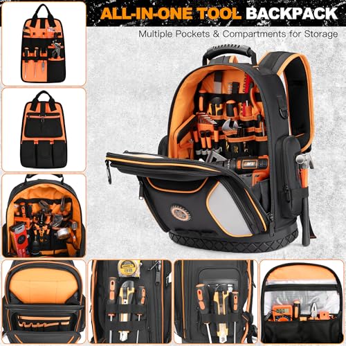 LOKASS 18.1-Inch Tool Backpack, 75 Pockets, Black