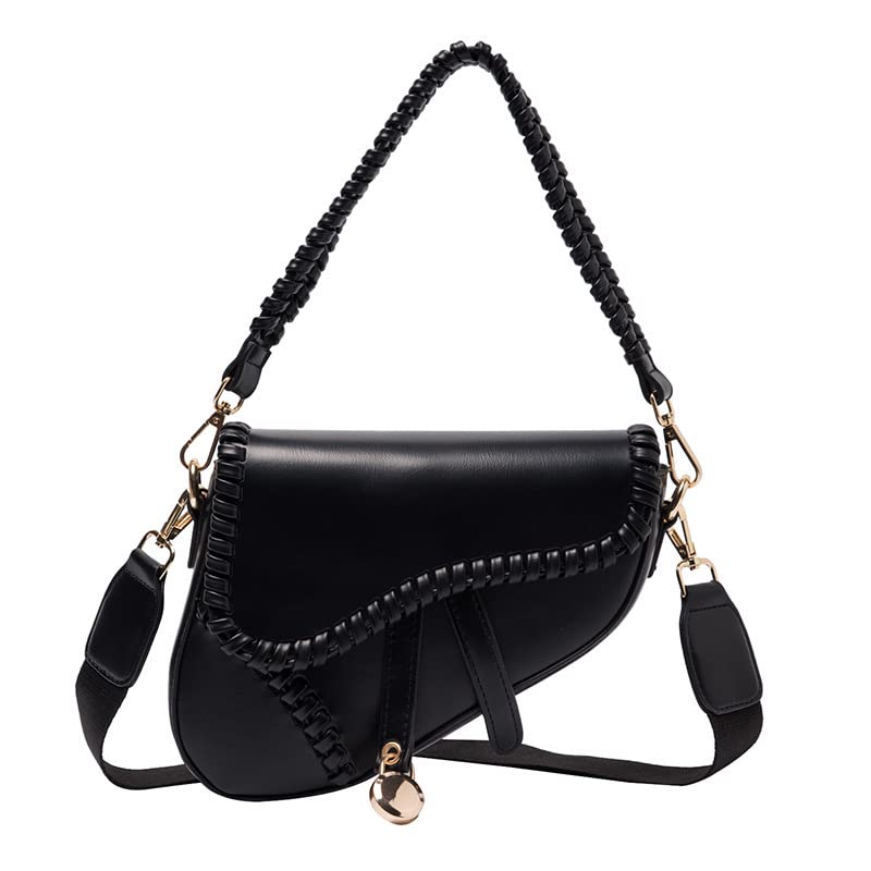 Eliaukly Women Saddle Bag Purse Shoulder Bag Purse Handbag Crossbody Bag with 2 Detachable Straps(Black)
