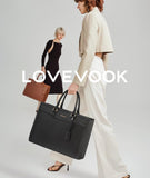 LOVEVOOK Laptop Tote Bag for Women, Leather Office Work Bag Briefcase fit for 15.6 inch Laptop, Large Teacher Computer Bag Handbag,2pcs Set Leather/Black