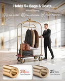 VEVOR Hotel Luggage Cart, 1200 lbs Heavy Duty Bellman Cart with Stainless Steel Frame, 8 in Rubber Wheels, Red Carpeted Deck, Commercial Luggage Carrier Rolling Trolley for Hotels, Resorts, Gold