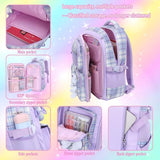 NSEQB Kids School Backpack Set With Lunch Bag for Elementary Girls,Purple