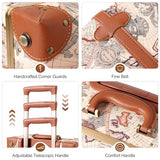 urecity Vintage Luggage Set 2 Piece, Vegan Leather Retro Trunk Suitcase with Spinner Wheels & Boarding Tote Bag, Zipperless TSA Lock Cute Travel Luggage for Women Men (Victorian Map Print, 20"+12")