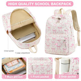 LEDAOU School Backpack for Teen Girls - 15.6 Inch Laptop Backpack, Cute Bow Aesthetic Bookbag, Lightweight Water Resistant Daypack for Middle High School, College and Travel