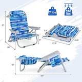 Giantex Backpack Beach Chair, Foldable Camping Chair with 5 Adjustable Position, Cup Holder, Storage Pockets, Straps, Towel Rack, Pillow, Lay Flat Lawn Chair for Patio Outdoor, Blue Stripe