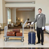 Hotel Luggage Cart, 900LBS Load Capacity Bellman's Cart with 8" Wheels, Brushed Stainless Steel Commercial Grade Hotel Luggage Trolley with Grey Carpeted Deck for Hotels (42''L x 25''W x 38''H)