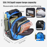 WMKJDS Rolling Backpack, 55L (14.5gal) Backpack with Wheels for Business, Waterproof Backpacks with Dual Handles and Silent Large Wheels, Carry on Backpack with Laptop Compartment (Blue,22 inch)