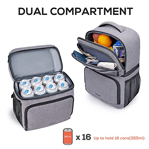 TOURIT Backpack Cooler with Double Decks, Insulated Cooling Bag for Lunch,Waterproof Lightweight for Men to Camping, Picnic, Hiking, Beach Park, Light Grey