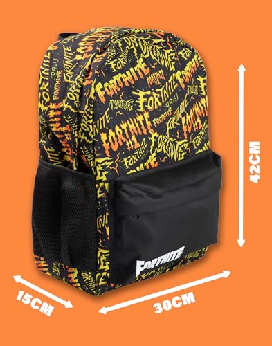 Fortnite Unisex Kids Black and Yellow Logo Backpack | Zip-Up School Bag for Books & Supplies | Graphic Print Design
